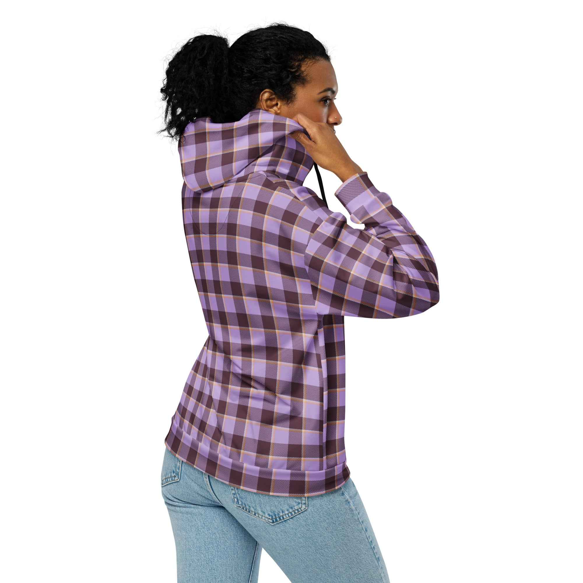 Unisex Zip Hoodie Light Wisteria and Livid Brown Plaid