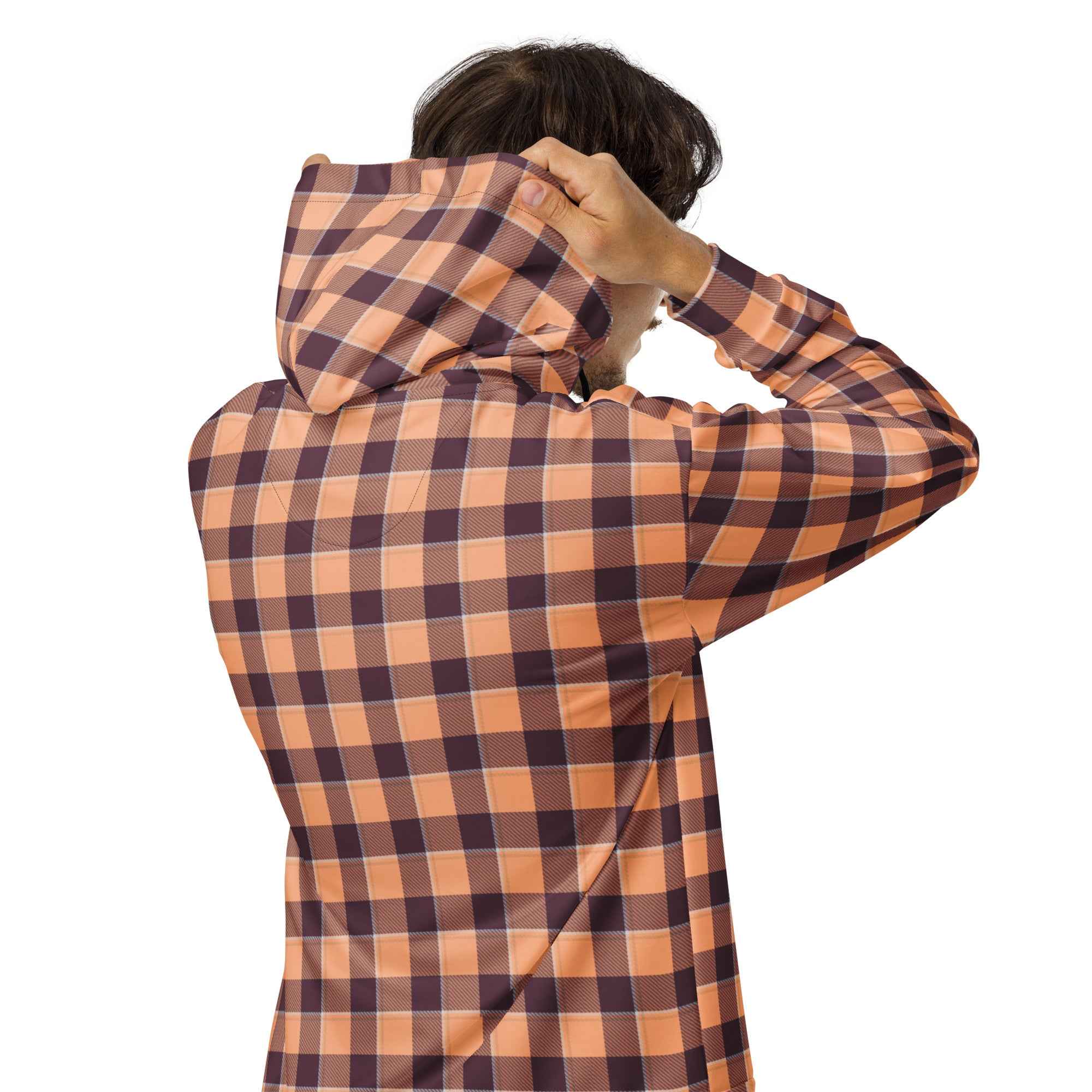 Unisex Zip Hoodie Hit Pink and Livid Brown Plaid