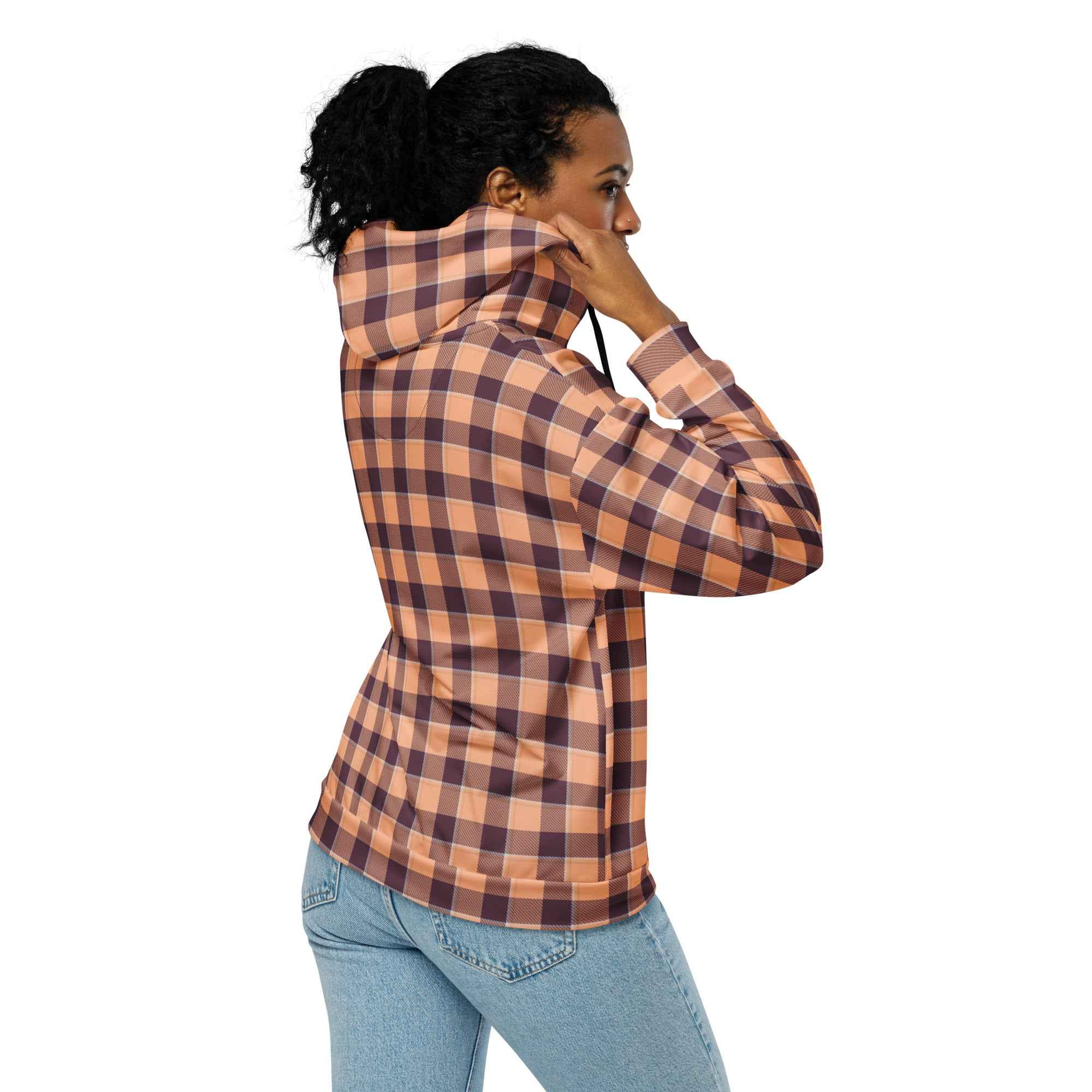 Unisex Zip Hoodie Hit Pink and Livid Brown Plaid