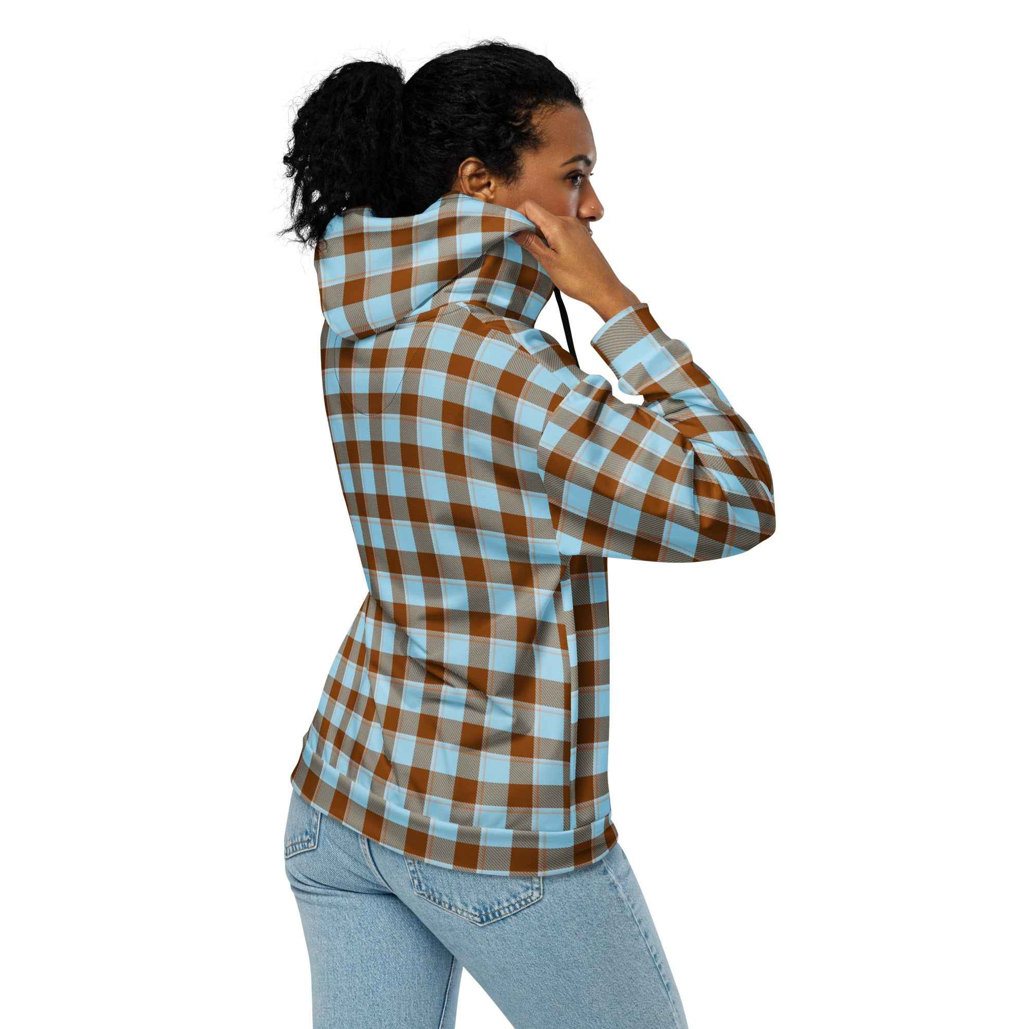 Unisex Zip Hoodie Blizzard Blue and Livid Brown Plaid