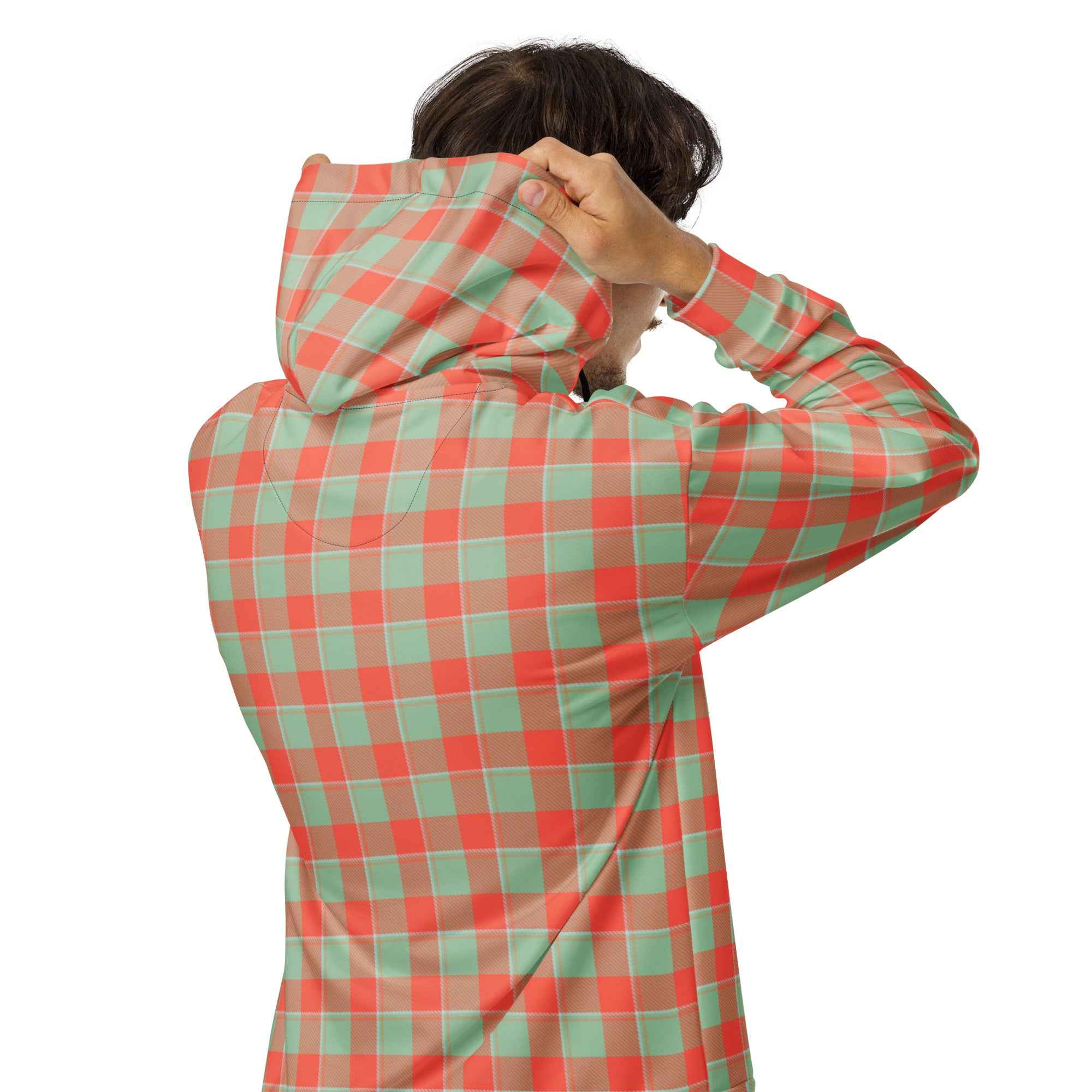Unisex Zip Hoodie Spring Rain and Persimmon Plaid