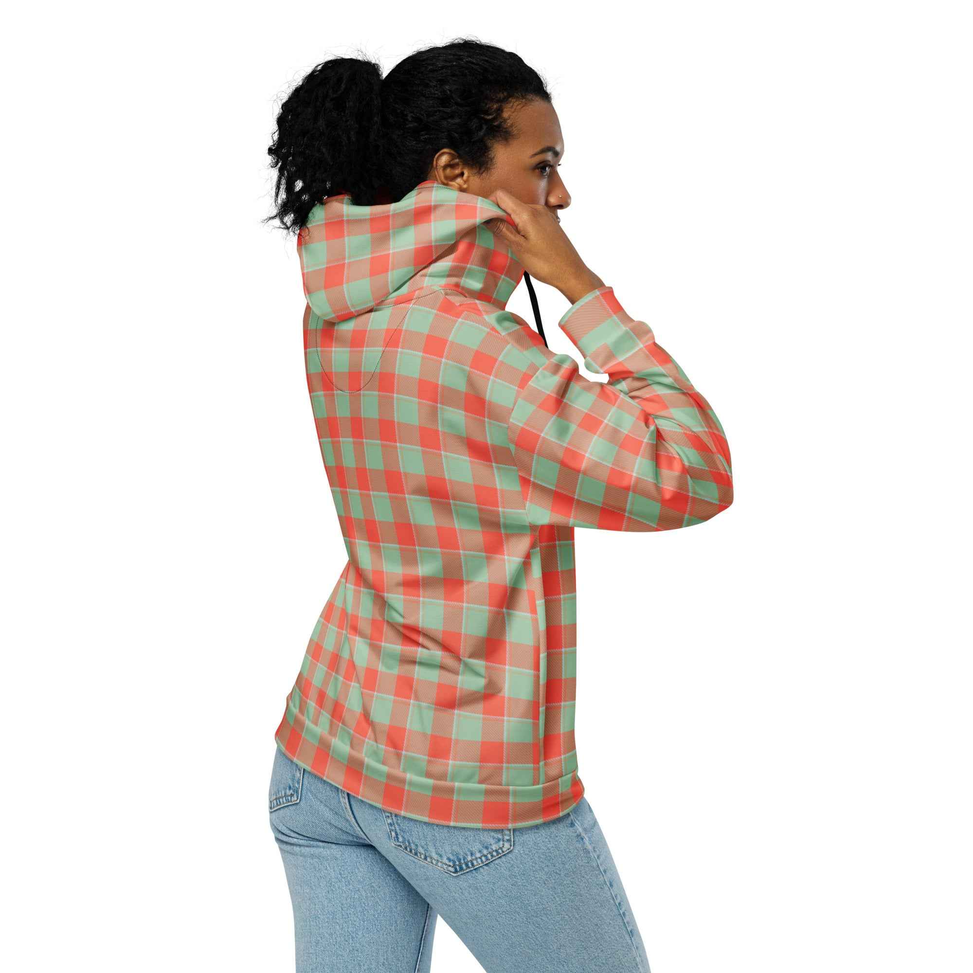 Unisex Zip Hoodie Spring Rain and Persimmon Plaid
