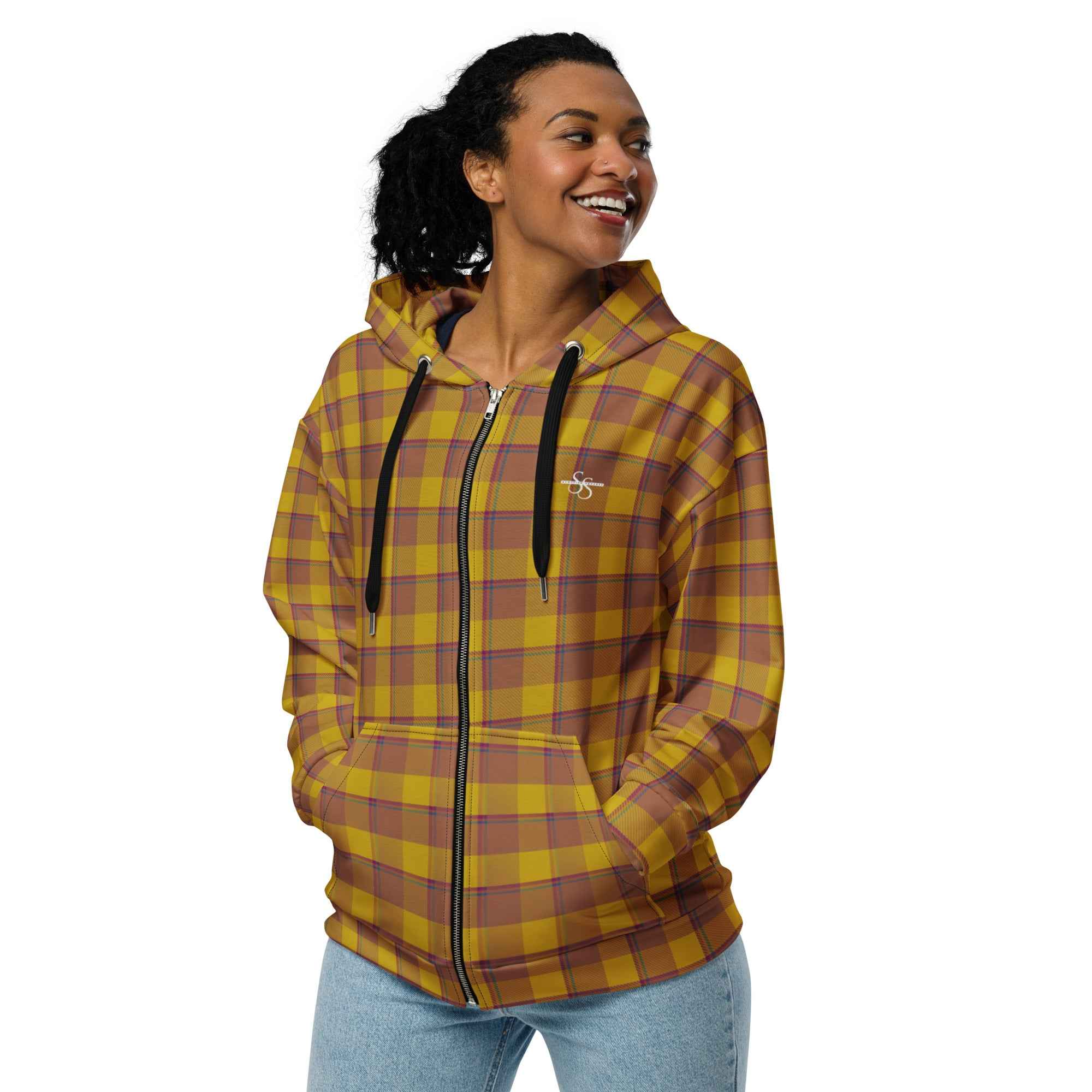 Unisex Zip Hoodie Potters Clay and Pizza Plaid