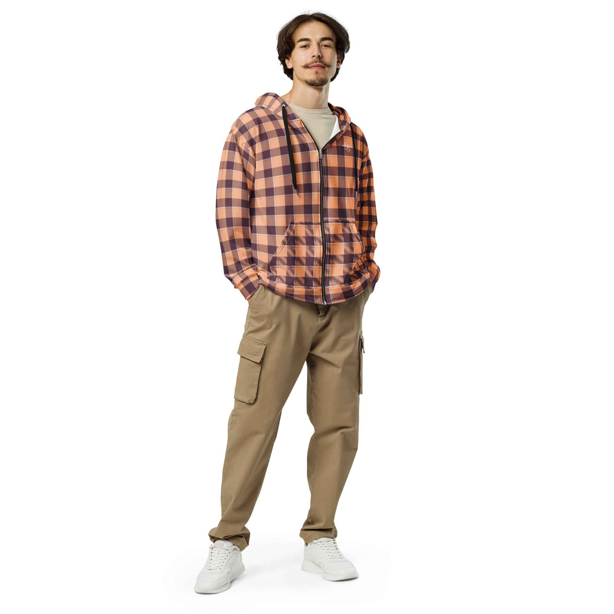 Unisex Zip Hoodie Hit Pink and Livid Brown Plaid