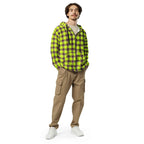 Unisex Zip Hoodie Electric Lime and Livid Brown Plaid