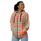 Unisex Zip Hoodie Spring Rain and Persimmon Plaid