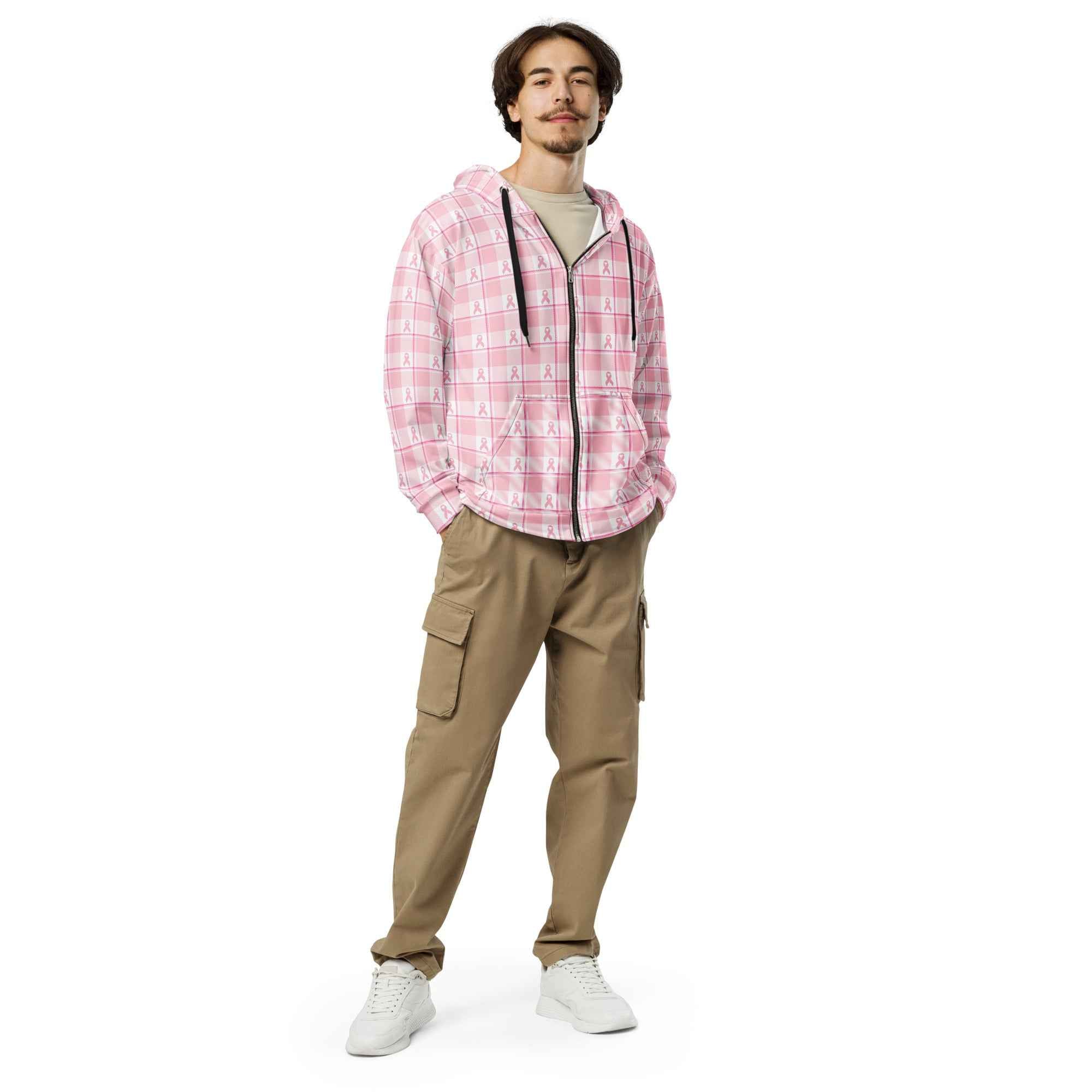 Unisex Zip Hoodie Breast Cancer Awareness Plaid - Scottish Squares