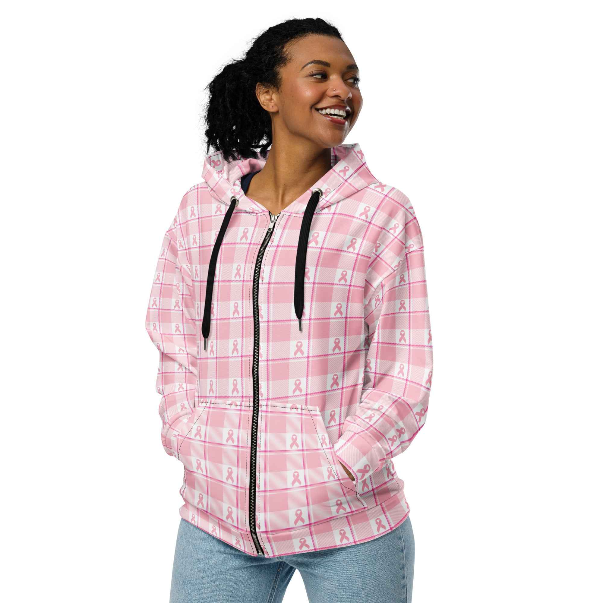 Unisex Zip Hoodie Breast Cancer Awareness Plaid 6XL - Scottish Squares