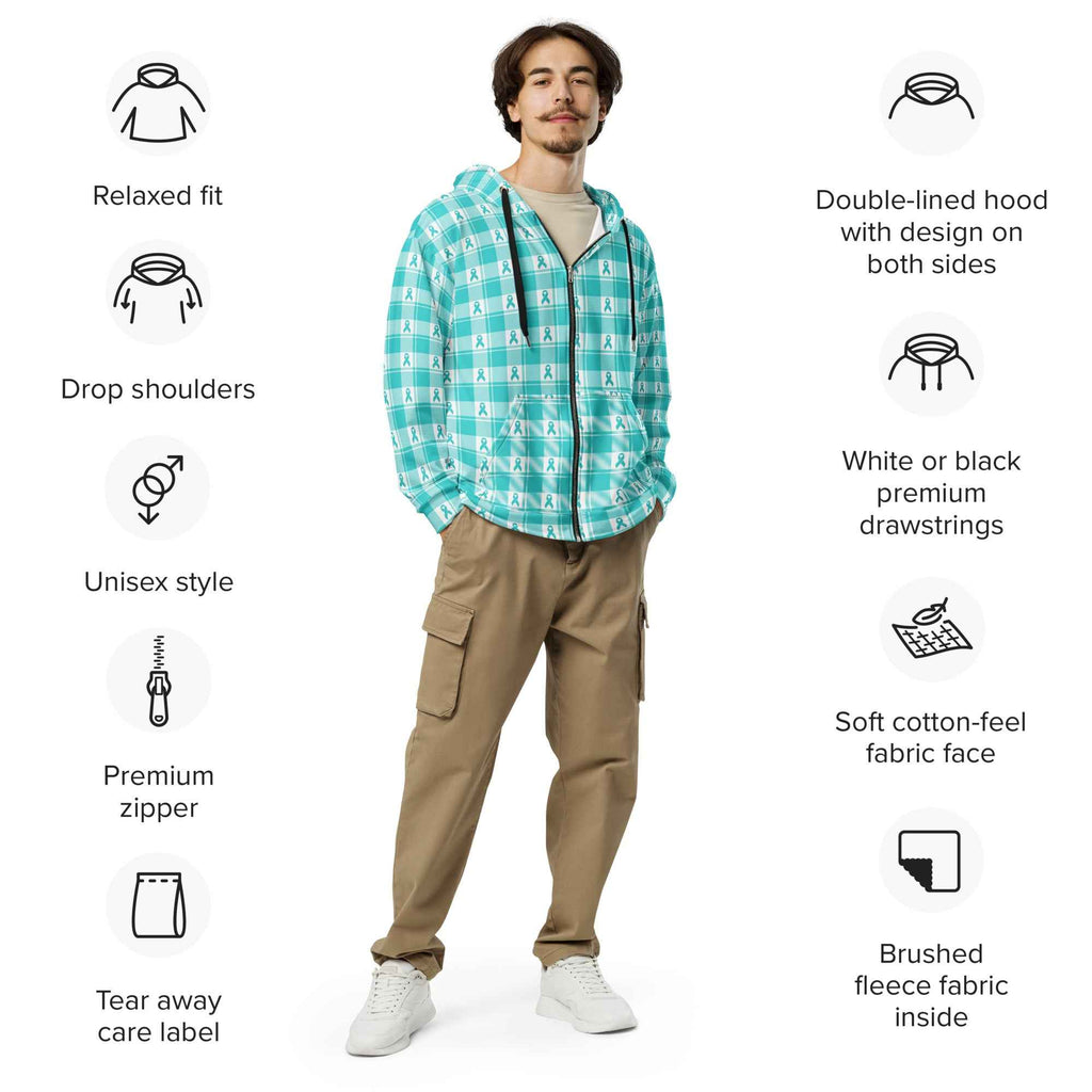 Unisex Zip Hoodie Ovarian Cancer Awareness Plaid - Scottish Squares