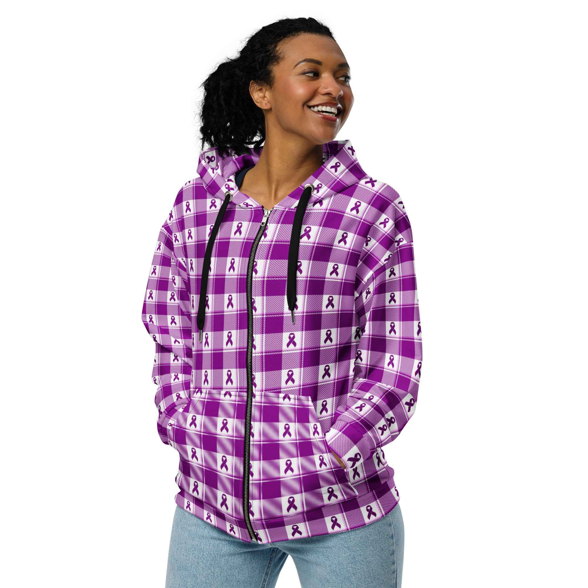 Unisex Zip Hoodie Pancreatic Cancer Awareness Plaid 6XL - Scottish Squares