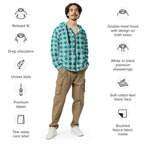 Unisex Zip Hoodie Cervical Cancer Awareness Plaid, Teal Ribbon, Supportive Gift - Scottish Squares