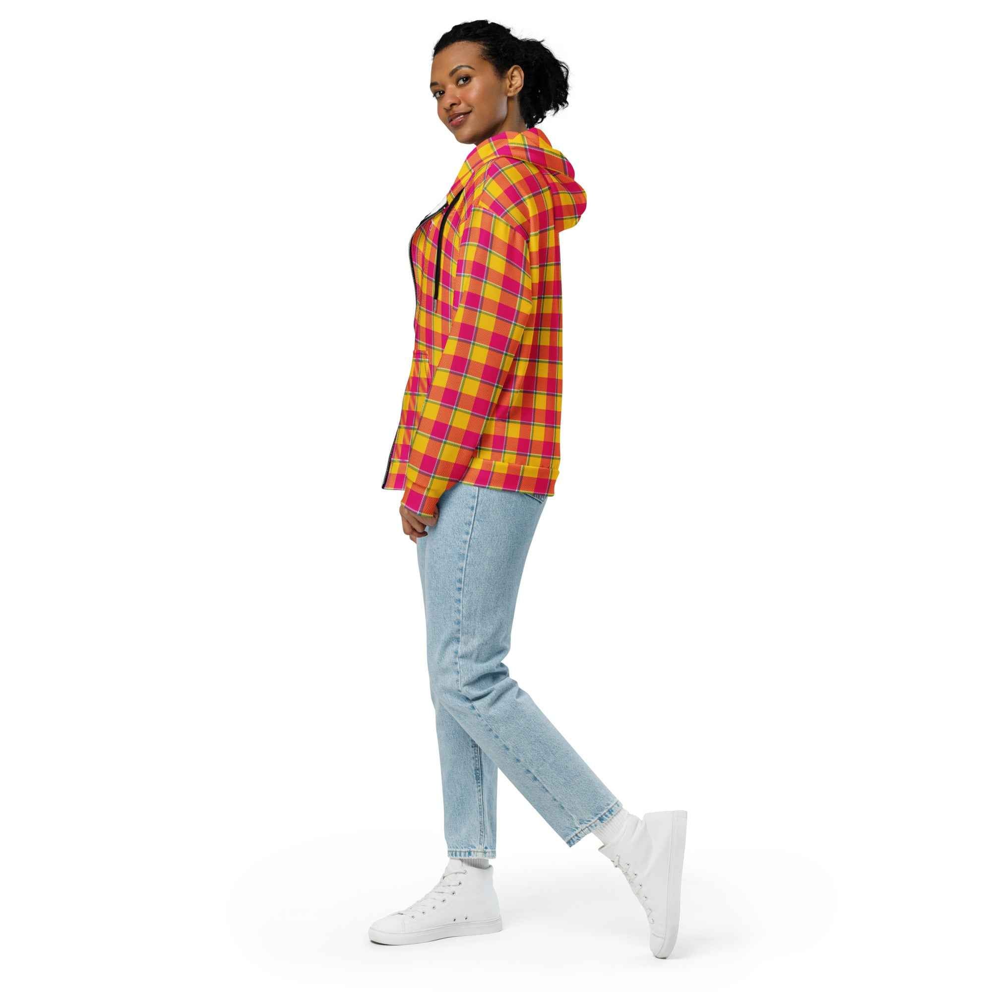 Unisex Zip Hoodie Corn and Razzmatazz Plaid