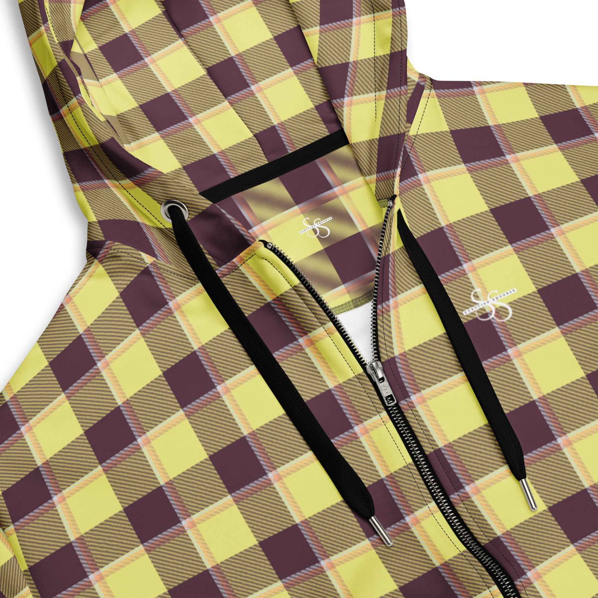 Unisex Zip Hoodie Flax and Livid Brown Plaid
