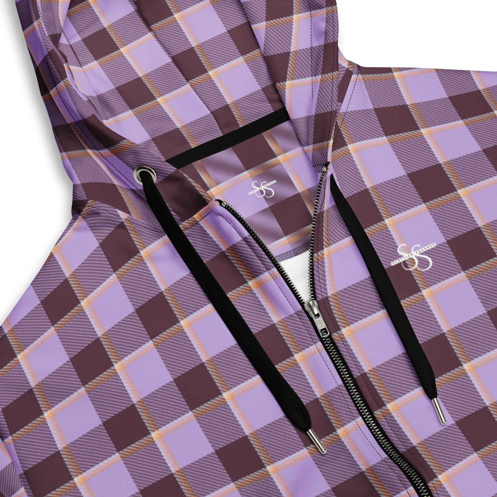 Unisex Zip Hoodie Light Wisteria and Livid Brown Plaid