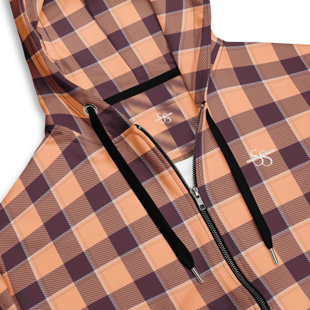 Unisex Zip Hoodie Hit Pink and Livid Brown Plaid