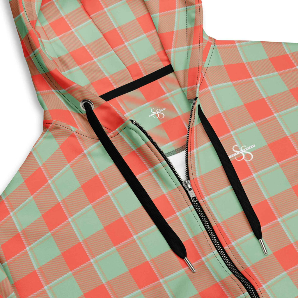 Unisex Zip Hoodie Spring Rain and Persimmon Plaid