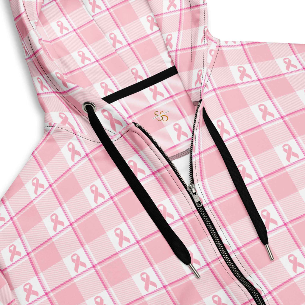 Unisex Zip Hoodie Breast Cancer Awareness Plaid - Scottish Squares