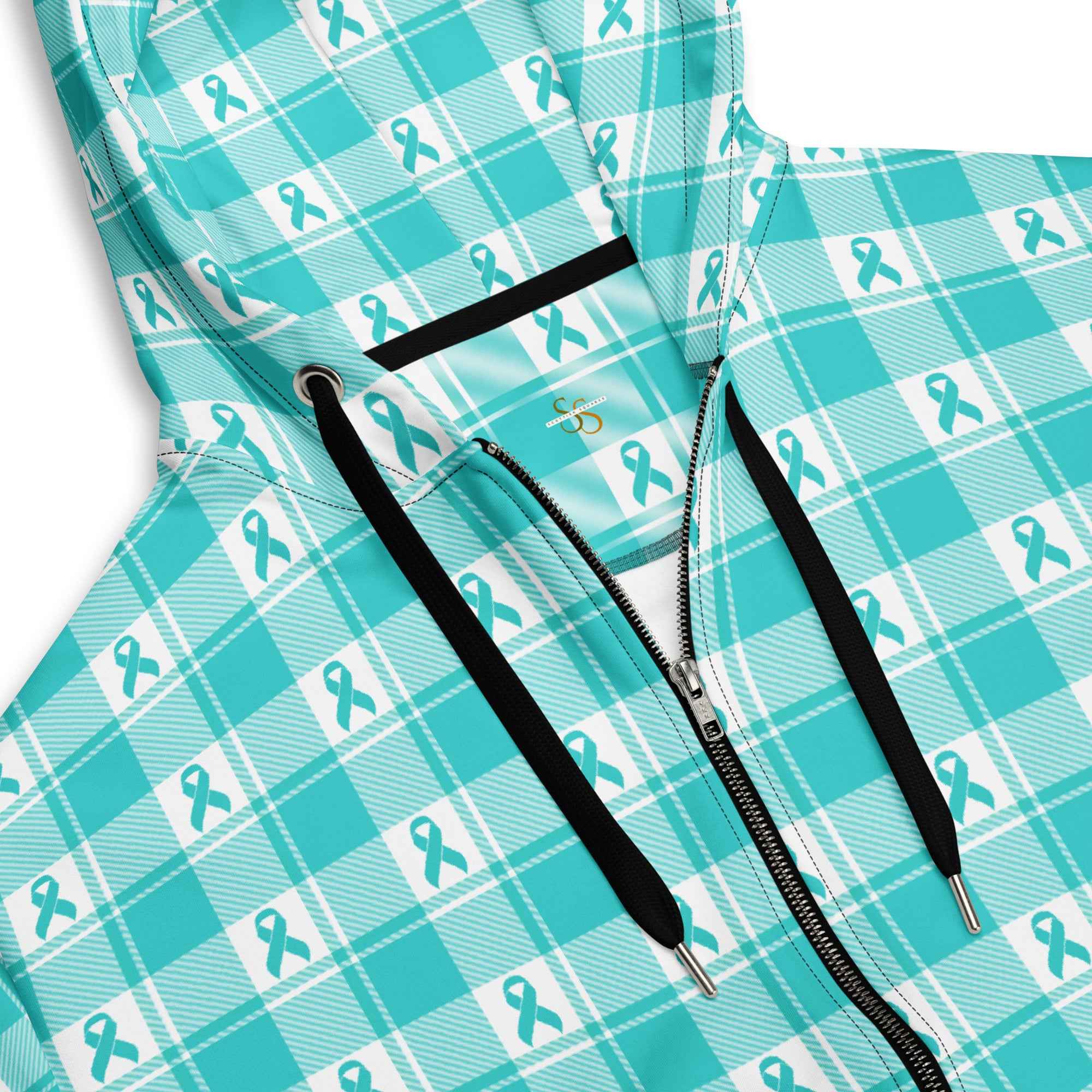 Unisex Zip Hoodie Ovarian Cancer Awareness Plaid - Scottish Squares