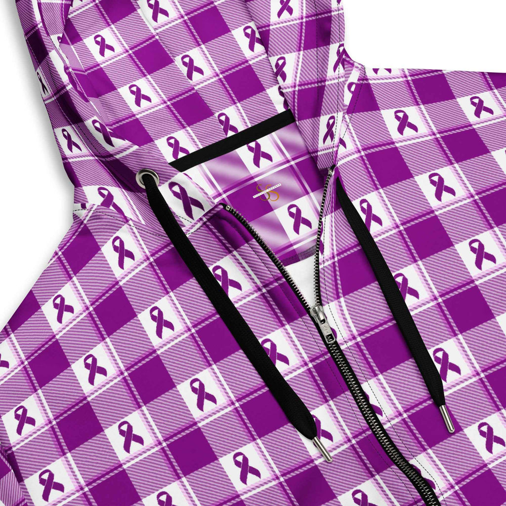 Unisex Zip Hoodie Pancreatic Cancer Awareness Plaid - Scottish Squares
