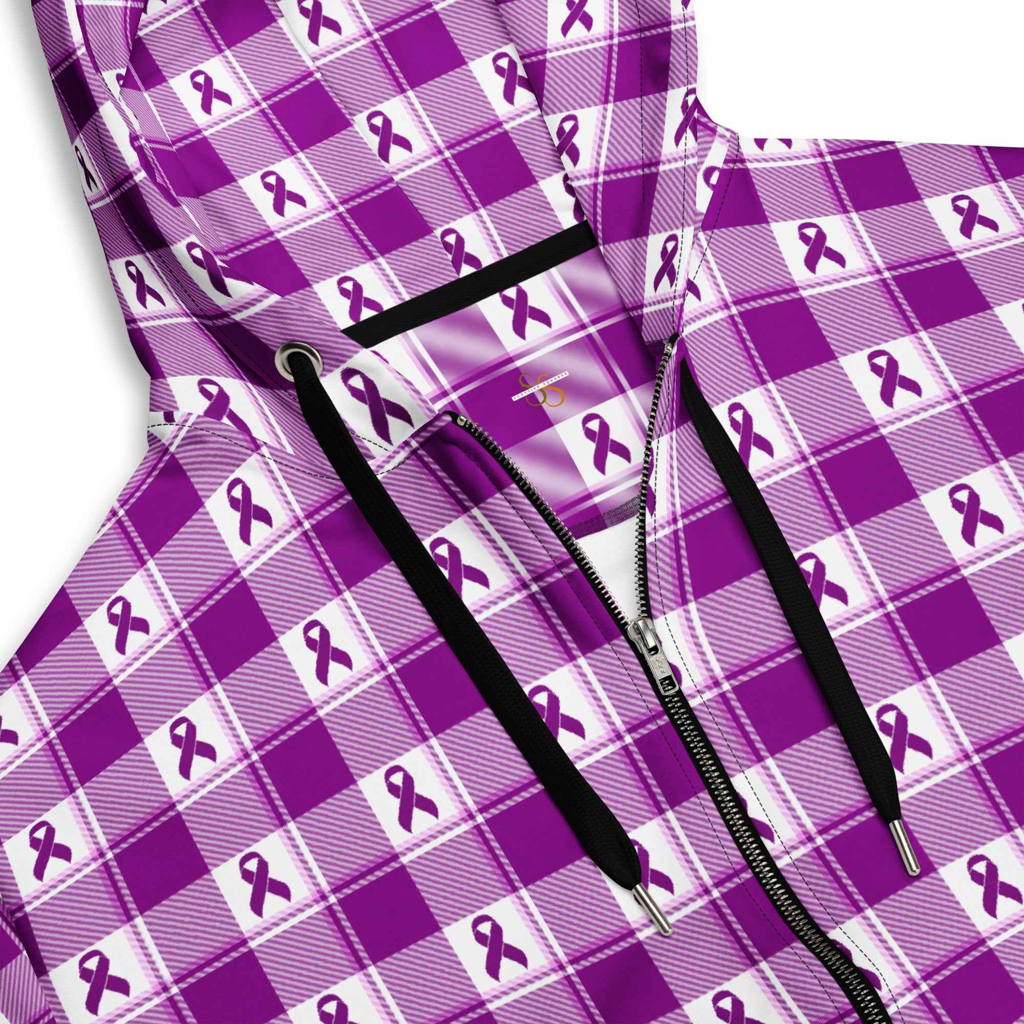 Unisex Zip Hoodie Pancreatic Cancer Awareness Plaid - Scottish Squares