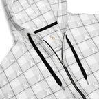 Unisex Zip Hoodie Lung Cancer Awareness Plaid, White Ribbon, Supportive Gift - Scottish Squares