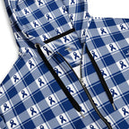 Unisex Zip Hoodie Colorectal Cancer Awareness Plaid, Dark Blue Ribbon, Supportive Gift - Scottish Squares