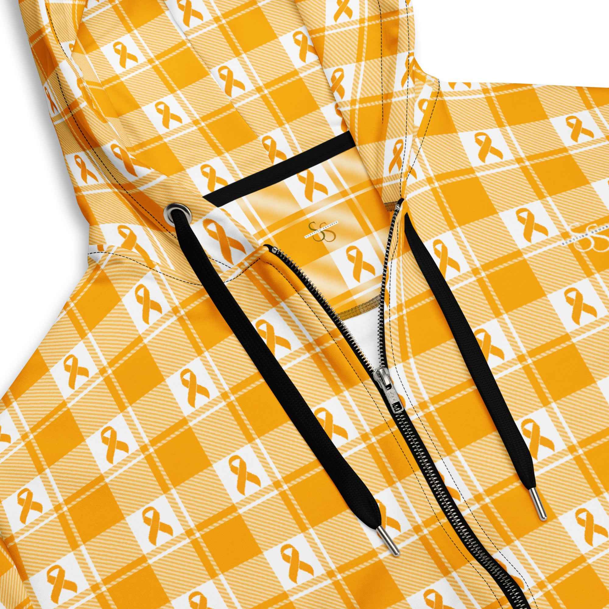 Unisex Zip Hoodie Kidney Cancer Awareness Plaid, Orange Ribbon, Supportive Gift - Scottish Squares