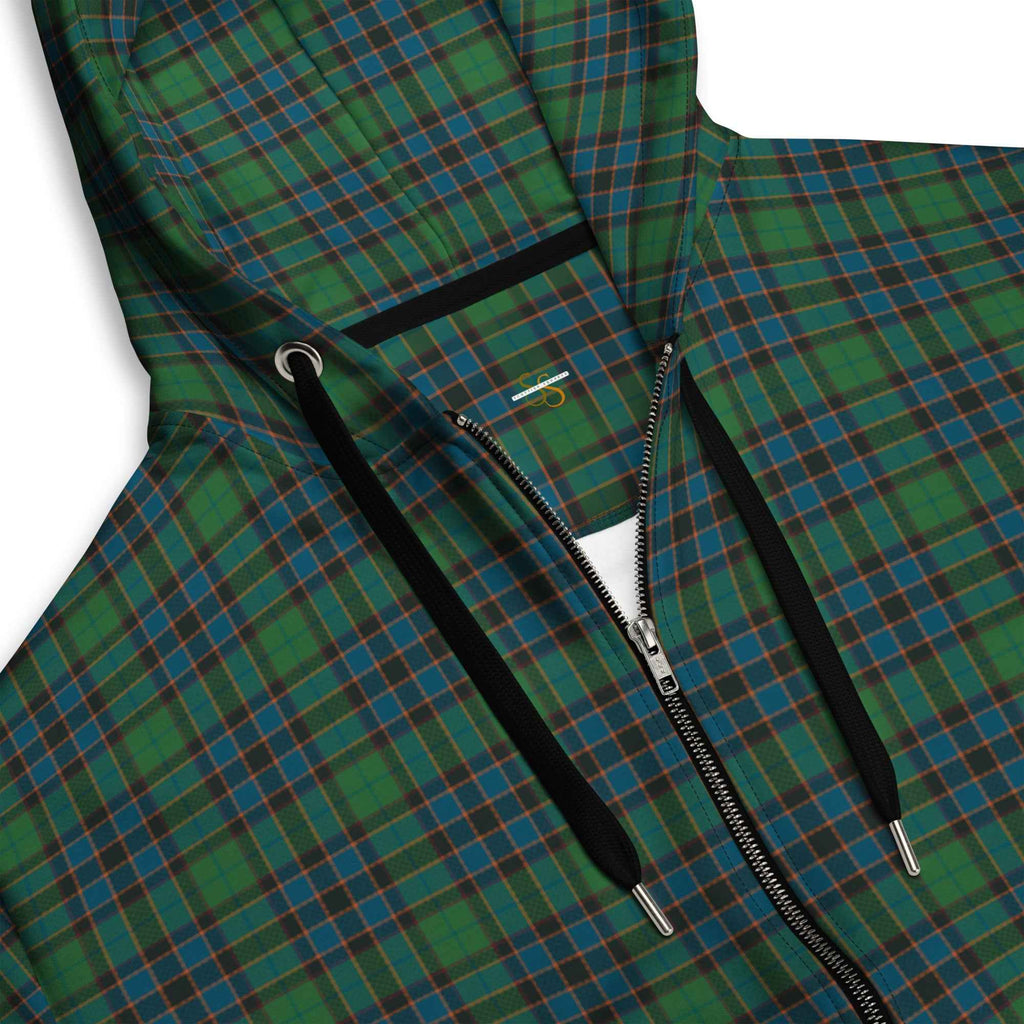 Unisex Zip Hoodie Green Blue Orange Plaid Tartan