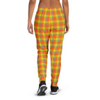 Blaze Orange and Bird Flower Plaid Women's Joggers - Scottish Squares