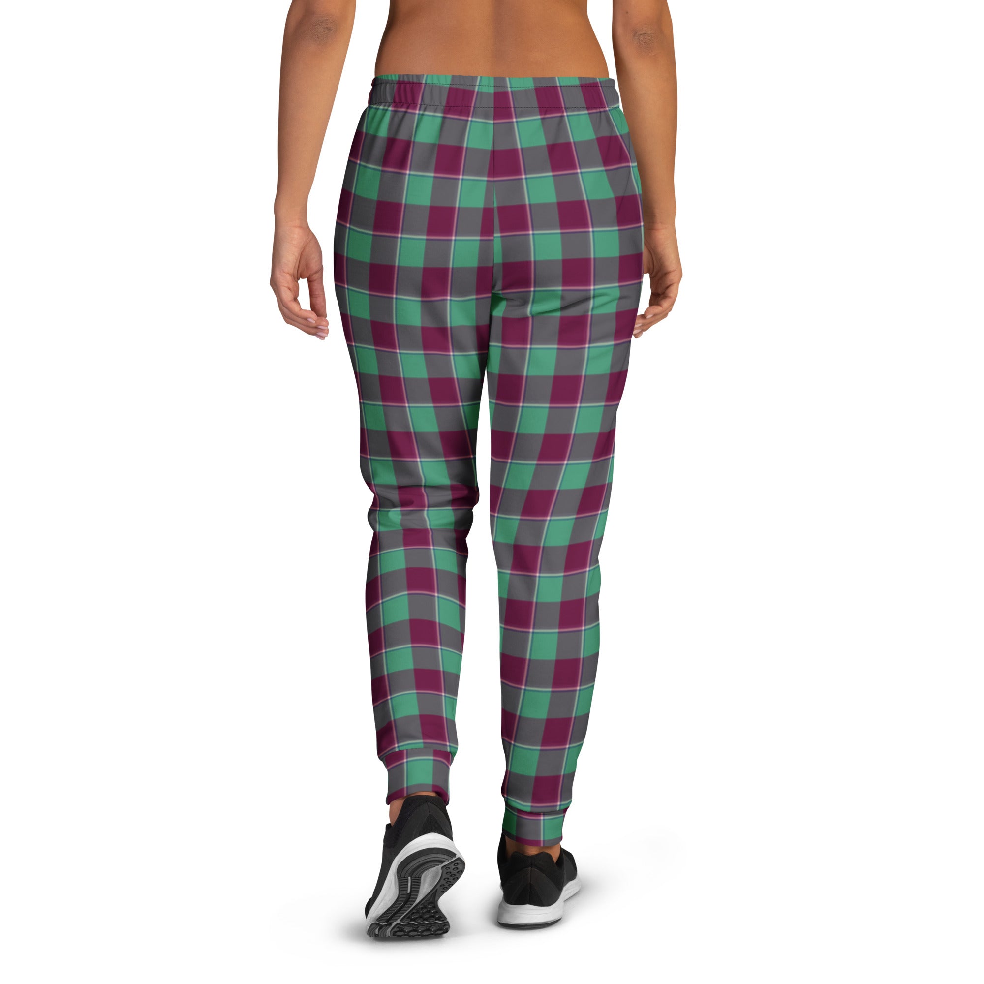 Ocean Green and Mulberry Wood Plaid Women's Joggers - Scottish Squares