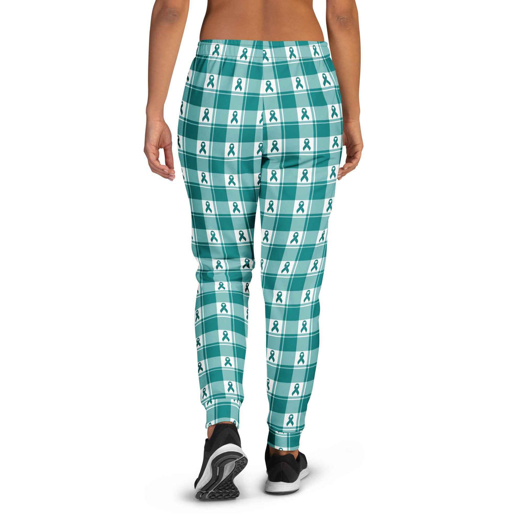 Women's Joggers Cervical Cancer Awareness Plaid, Teal Ribbon, Supportive Gift - Scottish Squares
