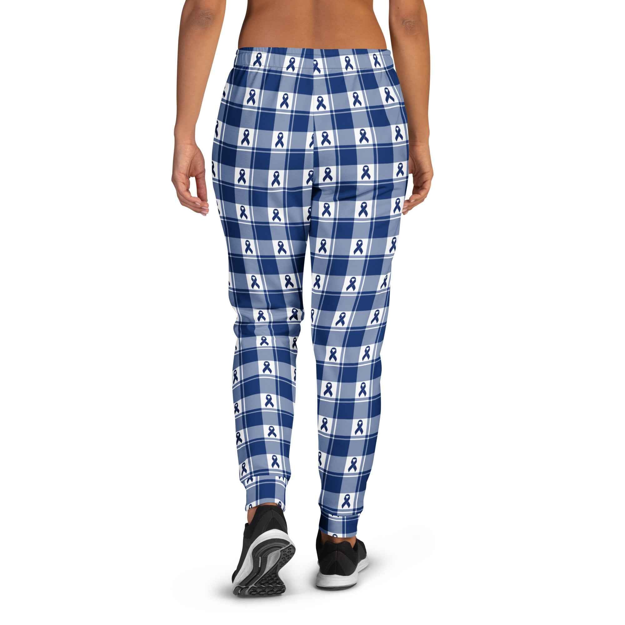 Women's Joggers Colorectal Cancer Awareness Plaid, Dark Blue Ribbon, Supportive Gift - Scottish Squares