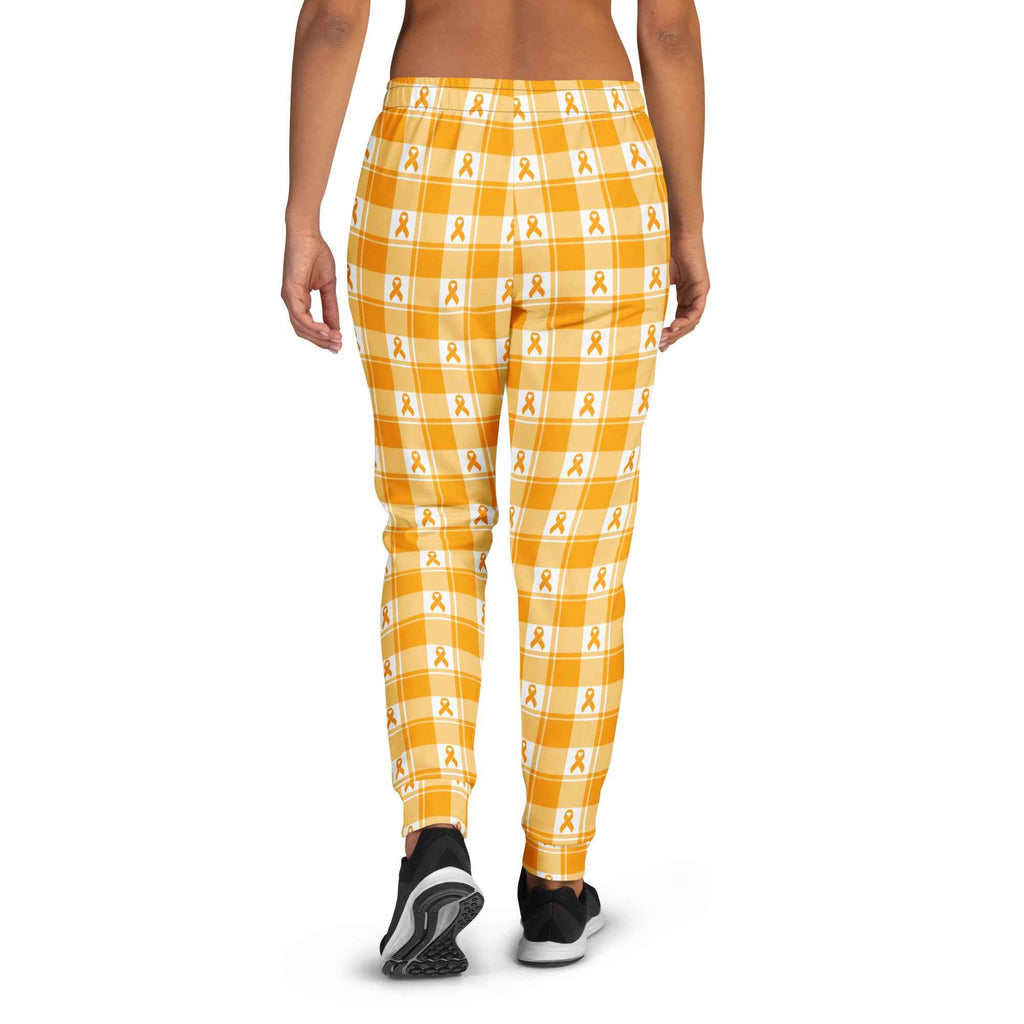 Women's Joggers Kidney Cancer Awareness Plaid, Orange Ribbon, Supportive Gift - Scottish Squares