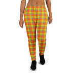 Blaze Orange and Bird Flower Plaid Women's Joggers - Scottish Squares