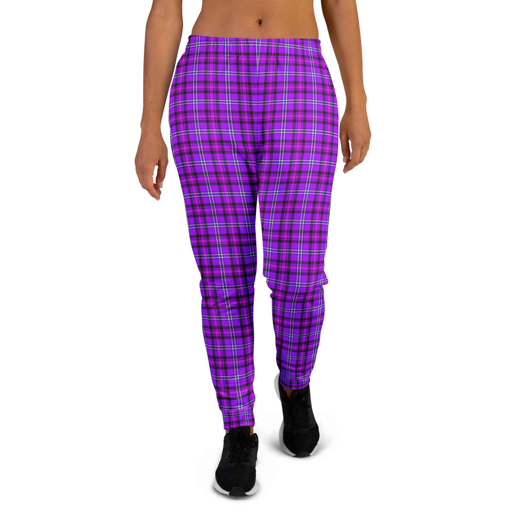 Electric Violet and Fuchsia Plaid Women's Joggers - Scottish Squares