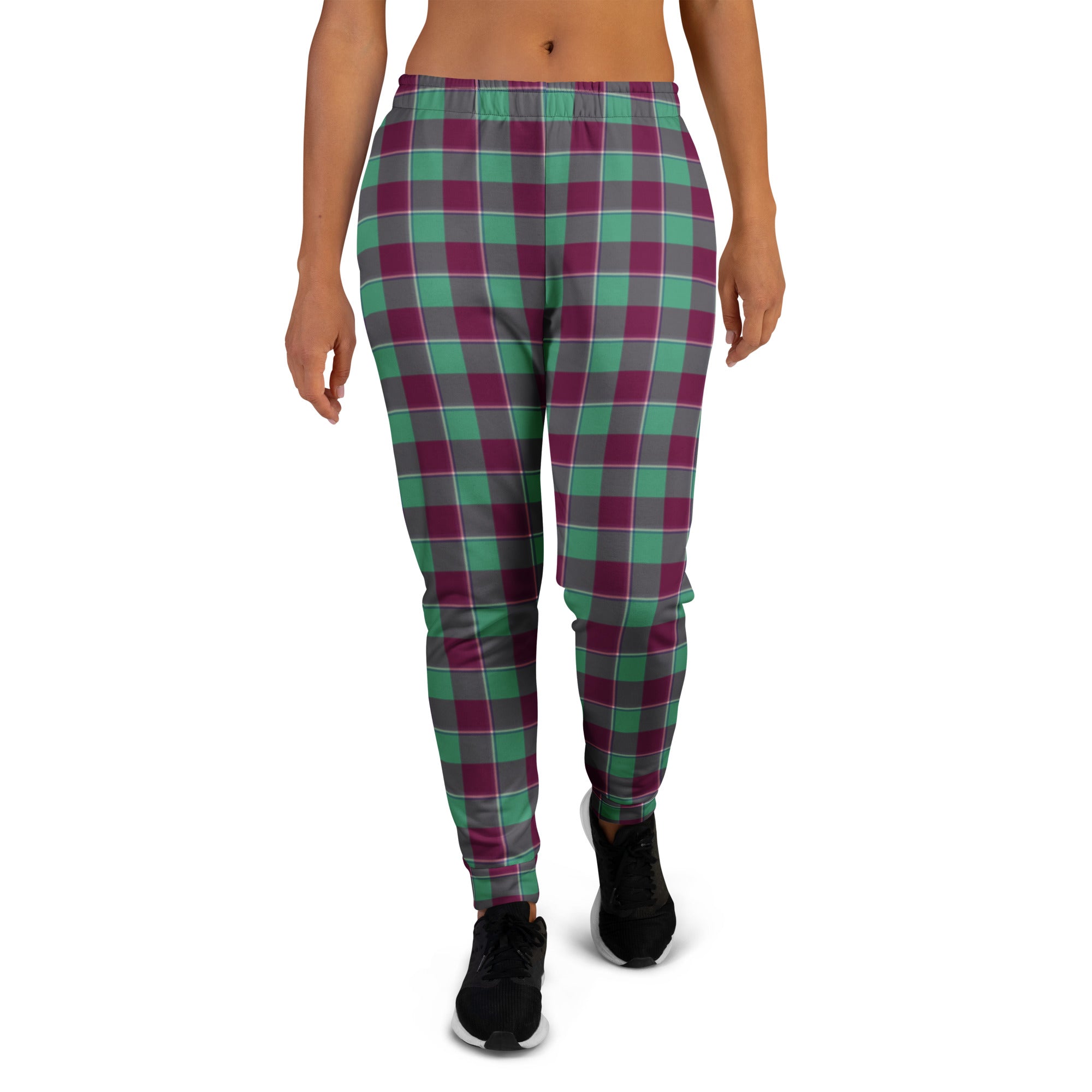 Ocean Green and Mulberry Wood Plaid Women's Joggers - Scottish Squares