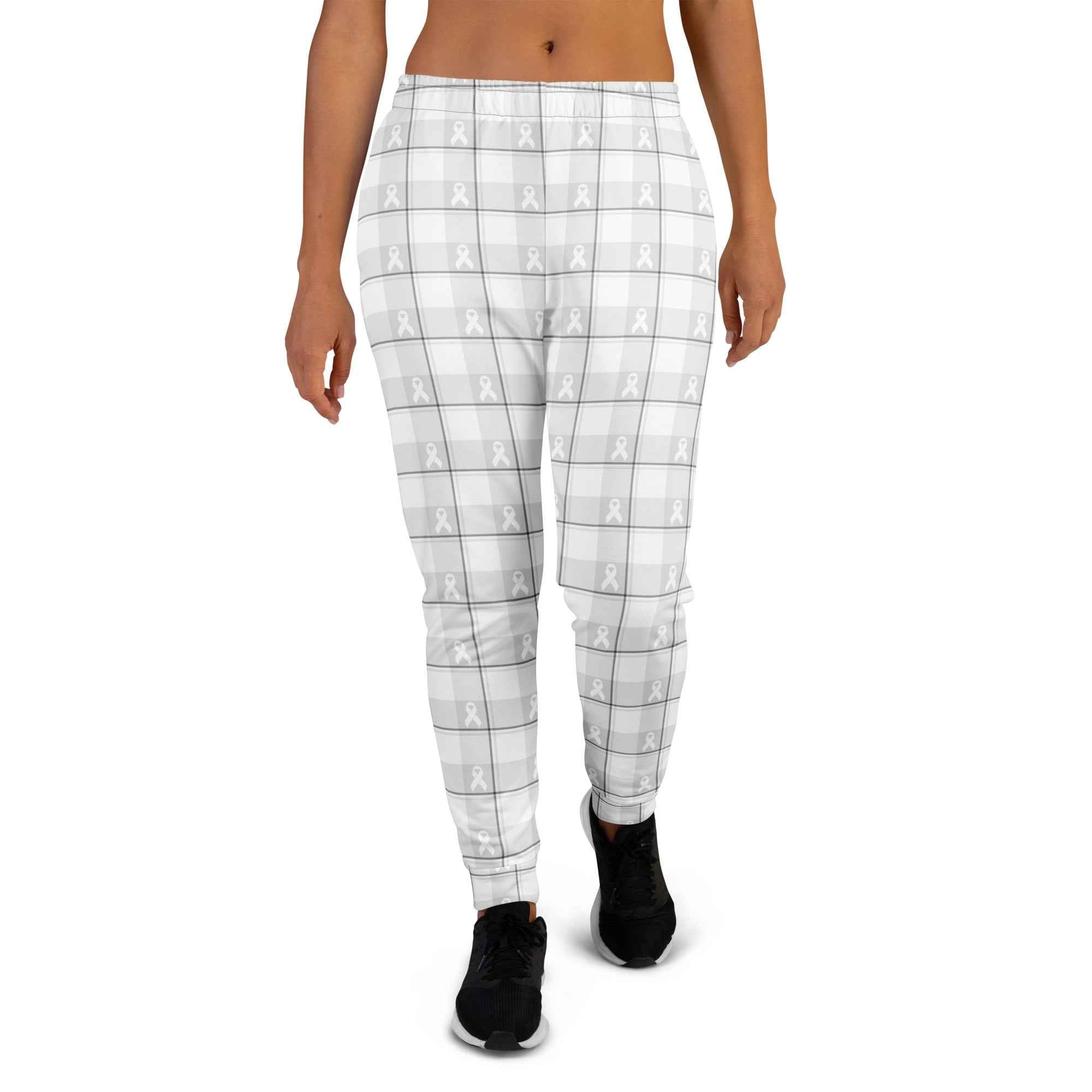 Women's Joggers Lung Cancer Awareness Plaid, White Ribbon, Supportive Gift 3XL - Scottish Squares