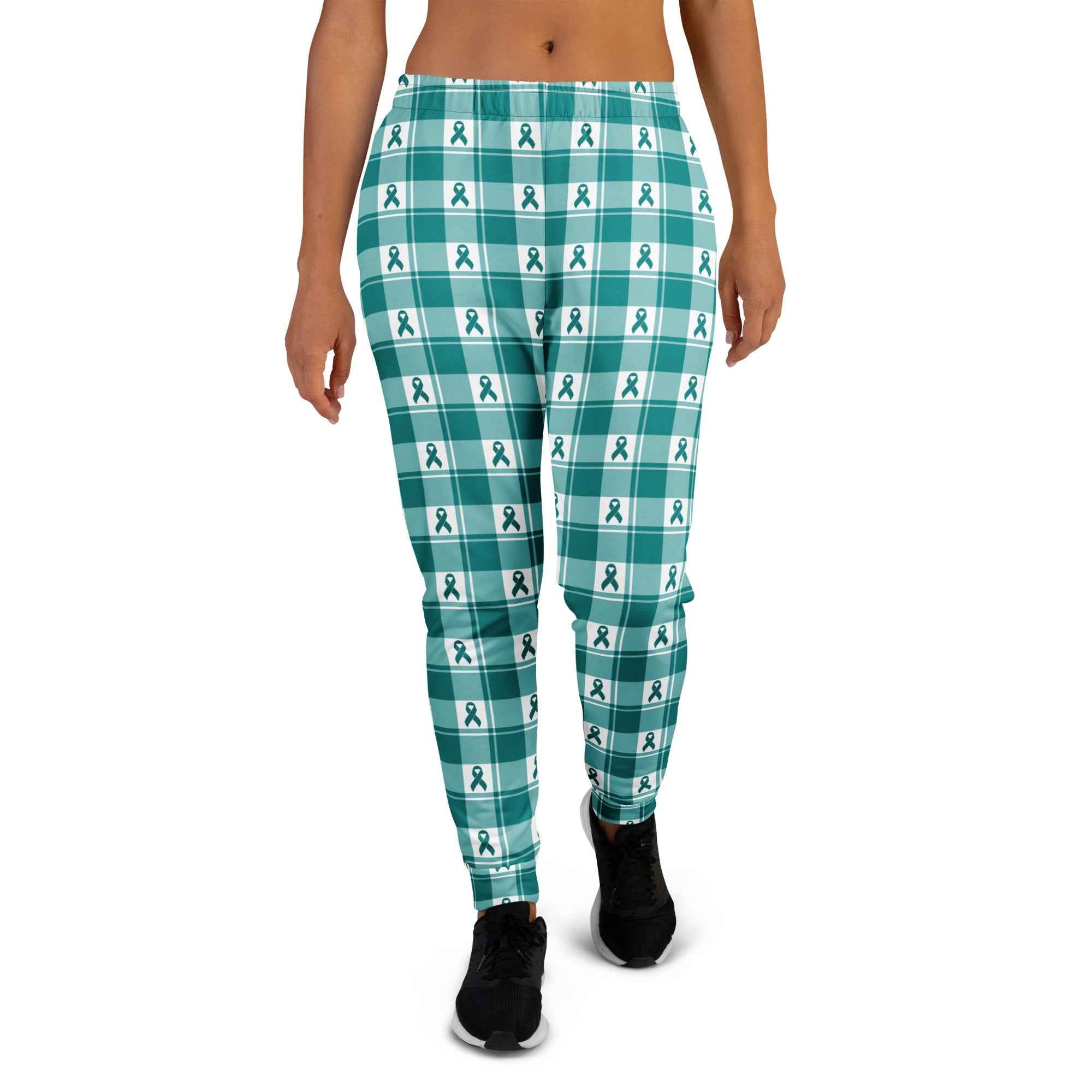 Women's Joggers Cervical Cancer Awareness Plaid, Teal Ribbon, Supportive Gift 3XL - Scottish Squares