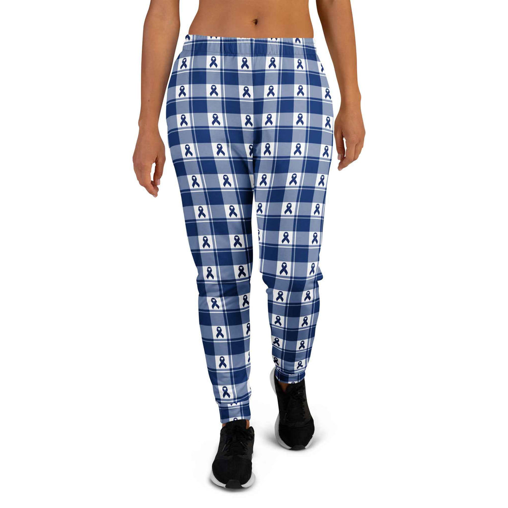 Women's Joggers Colorectal Cancer Awareness Plaid, Dark Blue Ribbon, Supportive Gift 3XL - Scottish Squares
