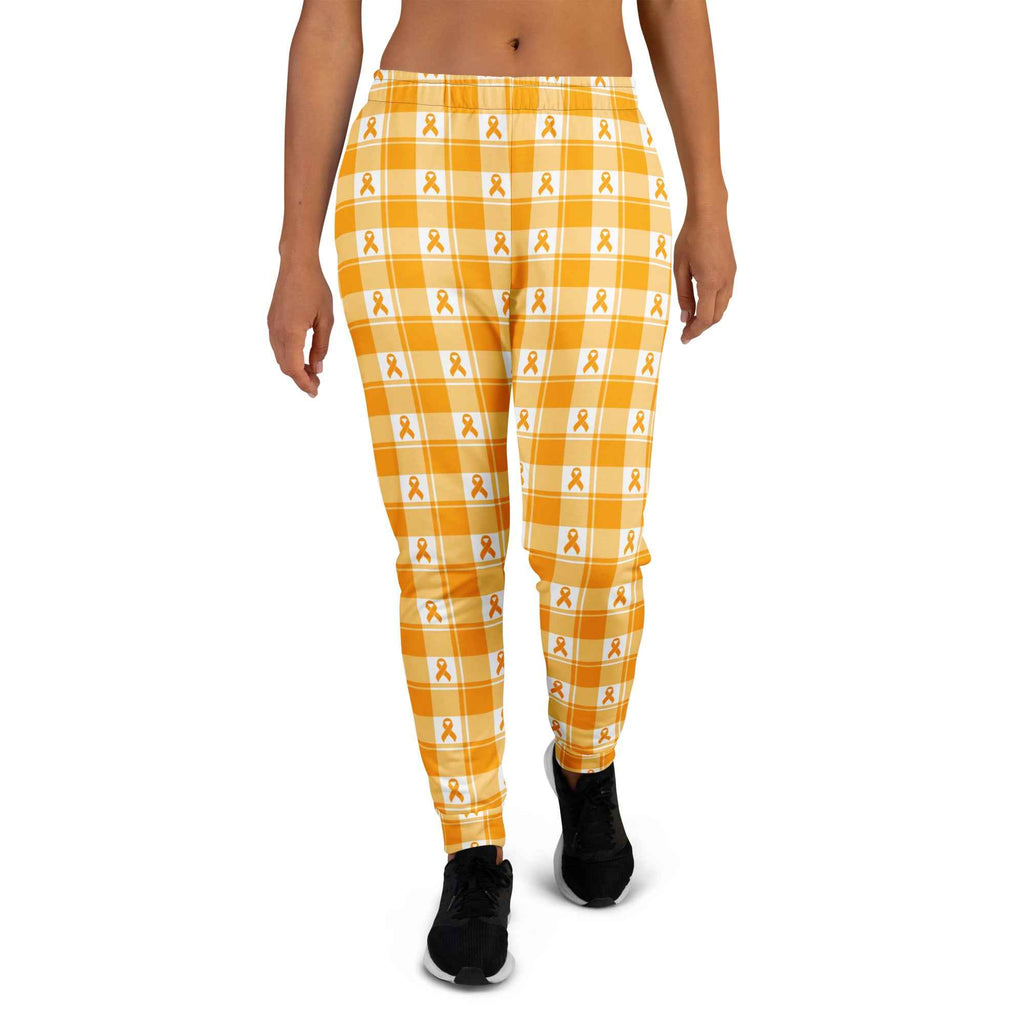 Women's Joggers Kidney Cancer Awareness Plaid, Orange Ribbon, Supportive Gift 3XL - Scottish Squares