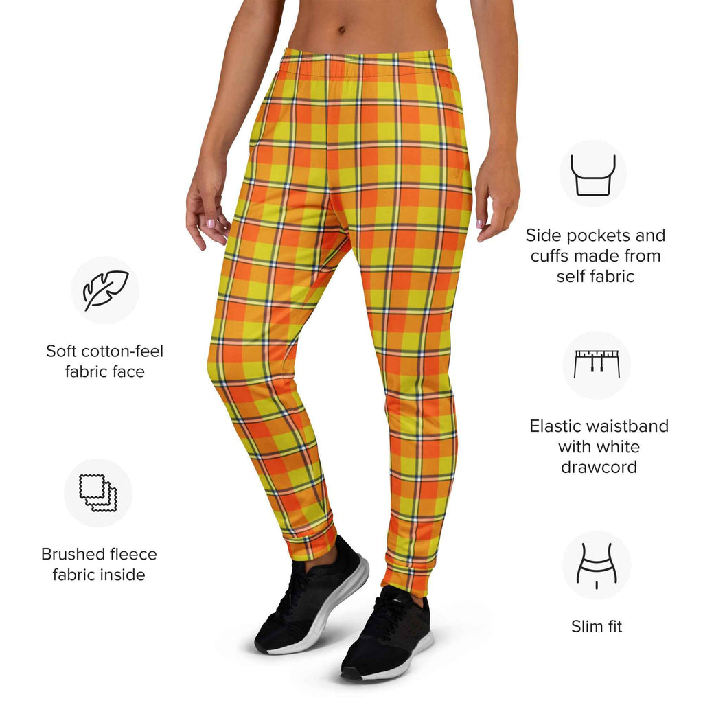 Blaze Orange and Bird Flower Plaid Women's Joggers - Scottish Squares