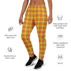 Blaze Orange and Bird Flower Plaid Women's Joggers - Scottish Squares