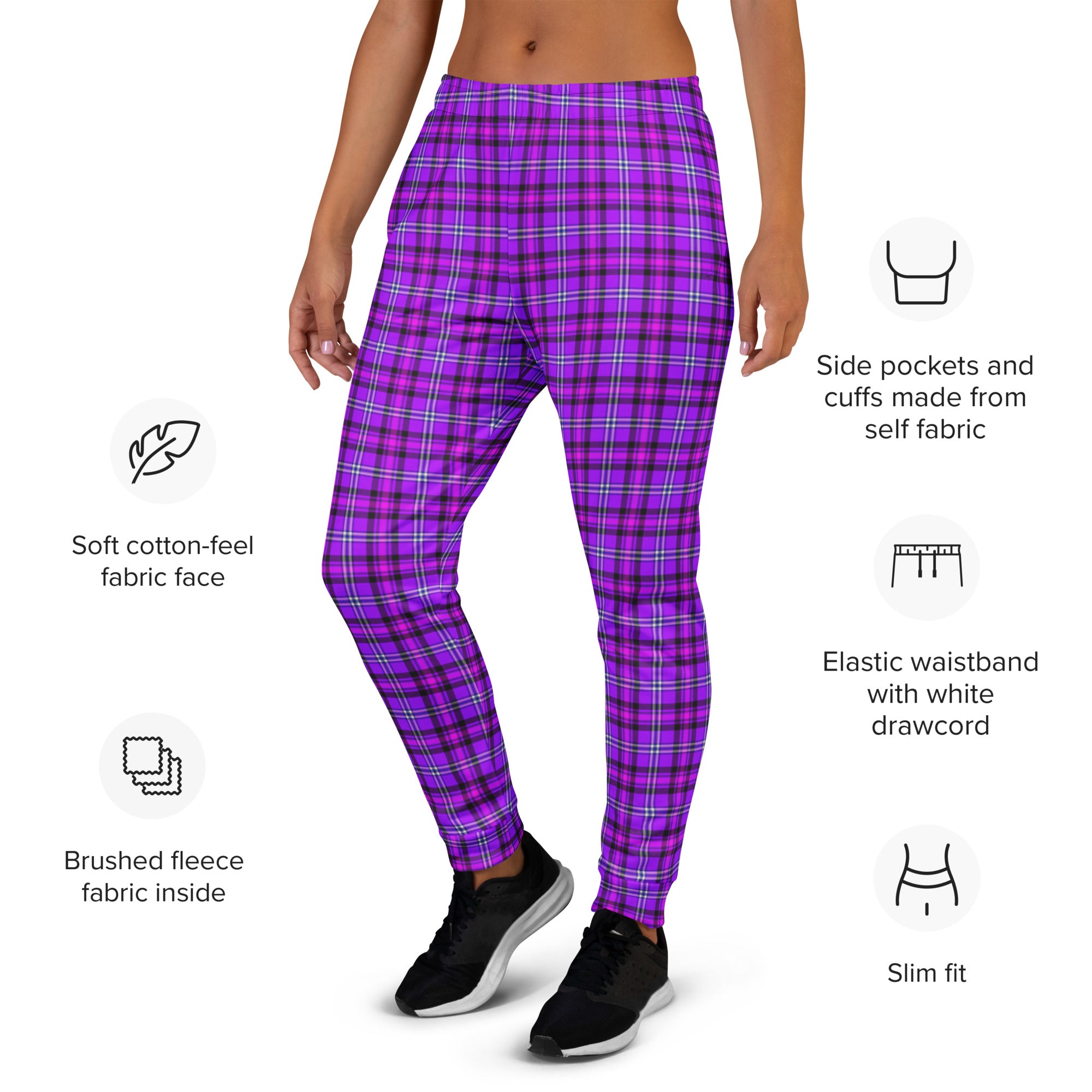 Electric Violet and Fuchsia Plaid Women's Joggers - Scottish Squares