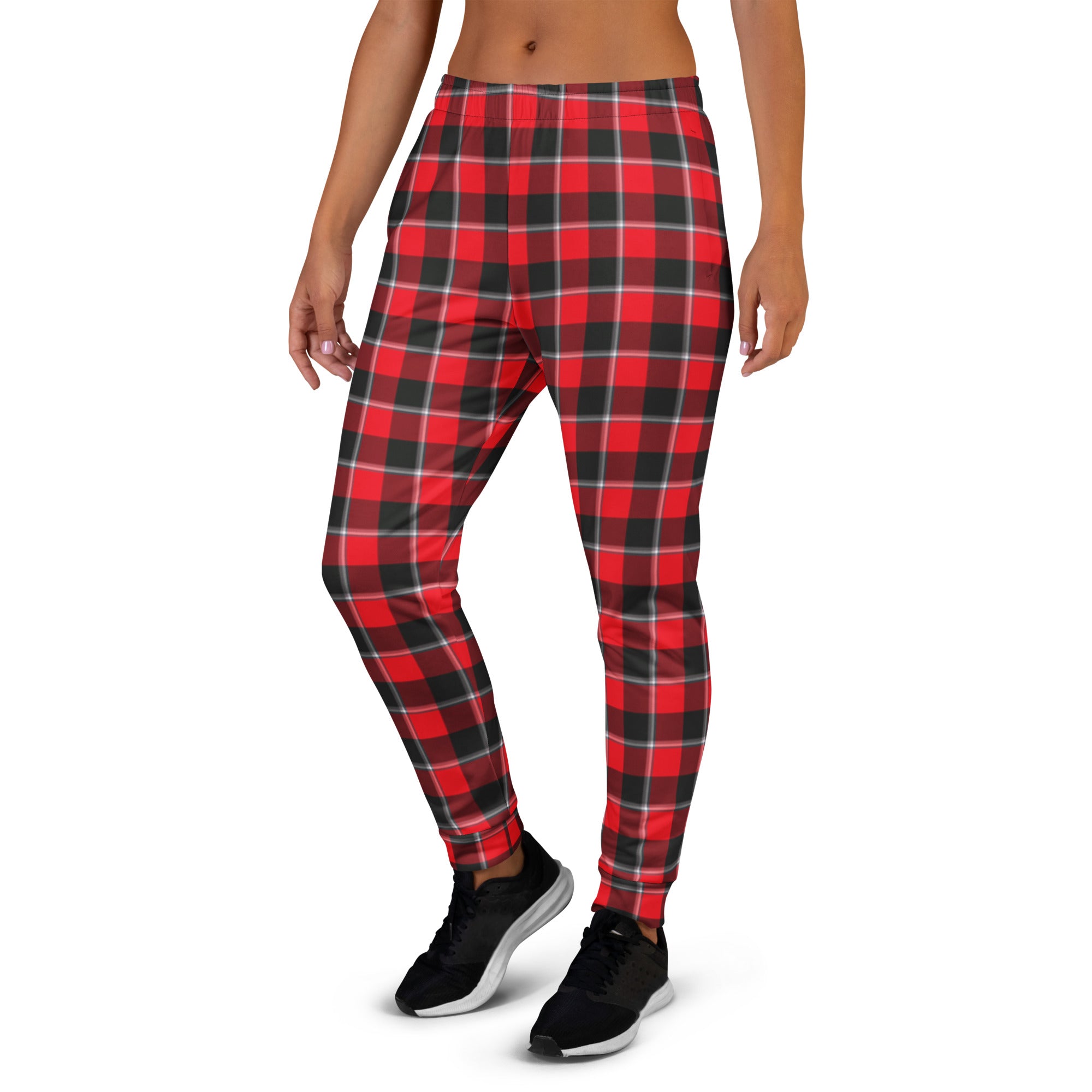 Red Ribbon and Heavy Metal Plaid Women's Joggers - Scottish Squares