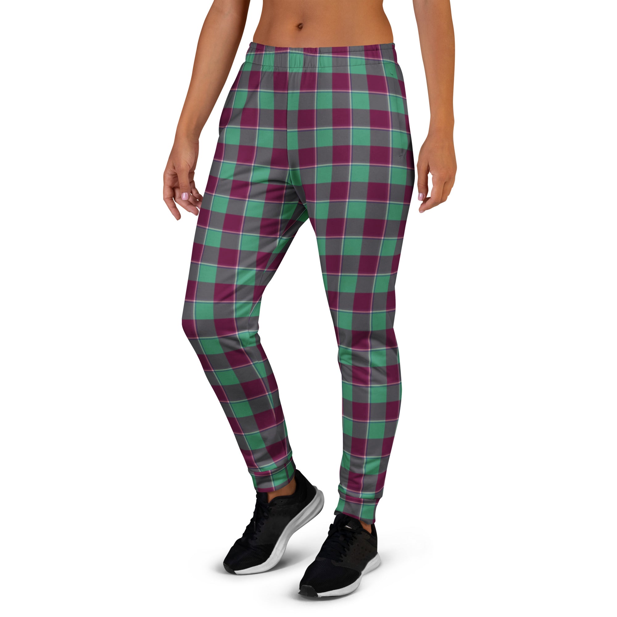 Ocean Green and Mulberry Wood Plaid Women's Joggers - Scottish Squares