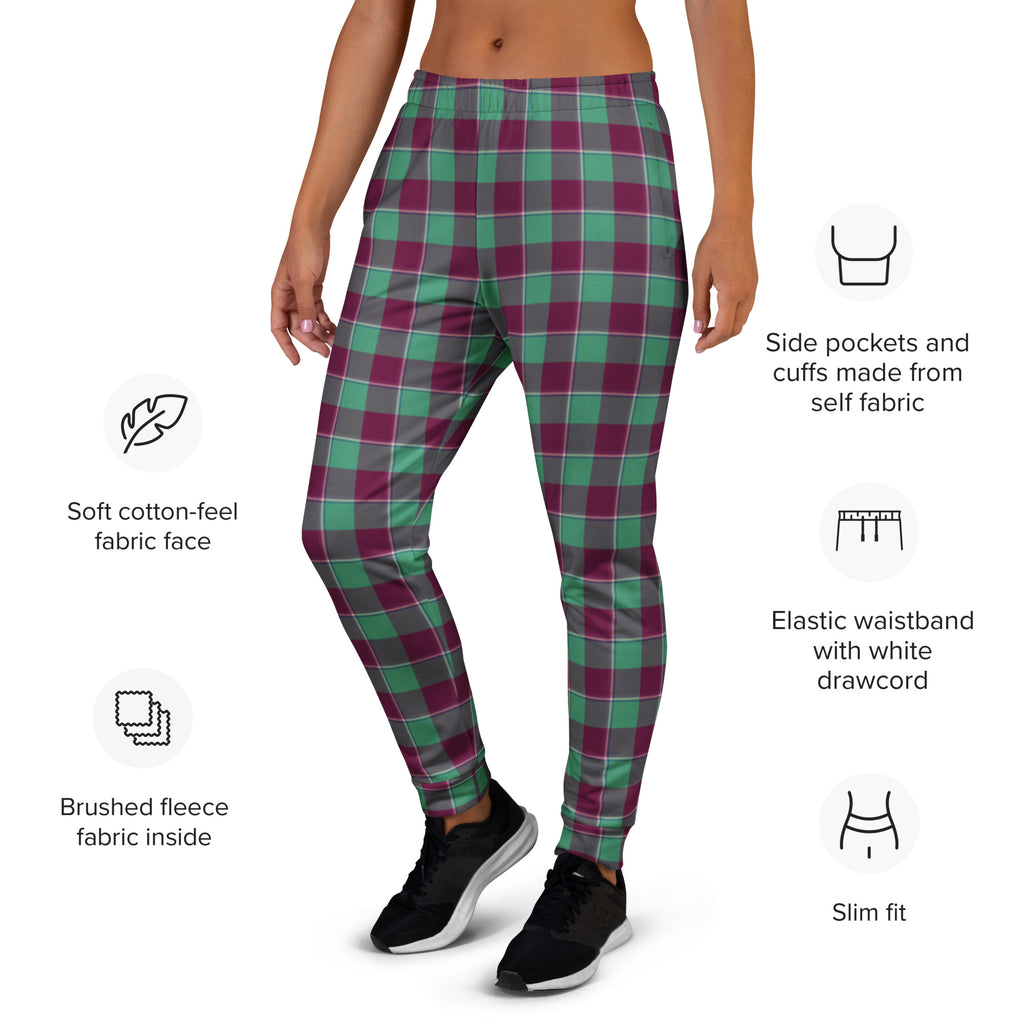 Ocean Green and Mulberry Wood Plaid Women's Joggers - Scottish Squares