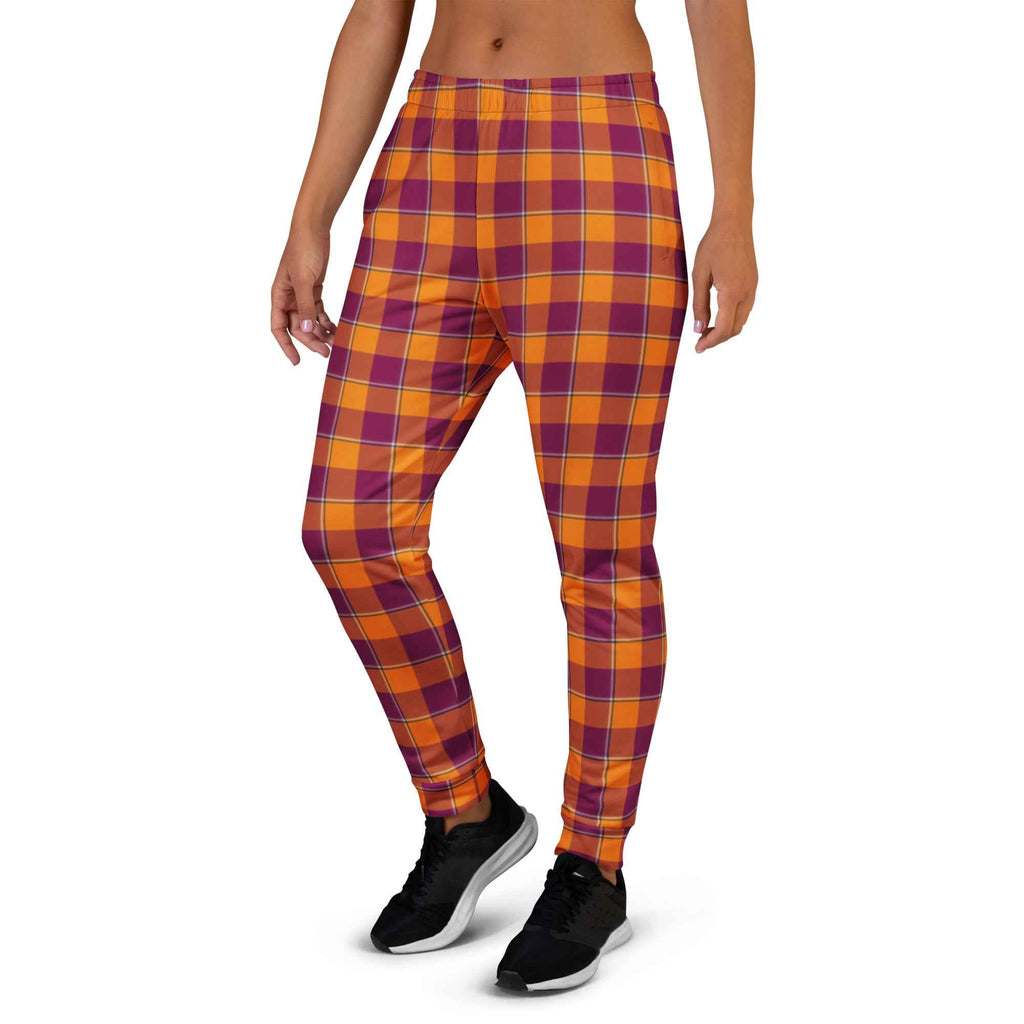 Tahiti Gold and Rose Bud Cherry Plaid Women's Joggers - Scottish Squares