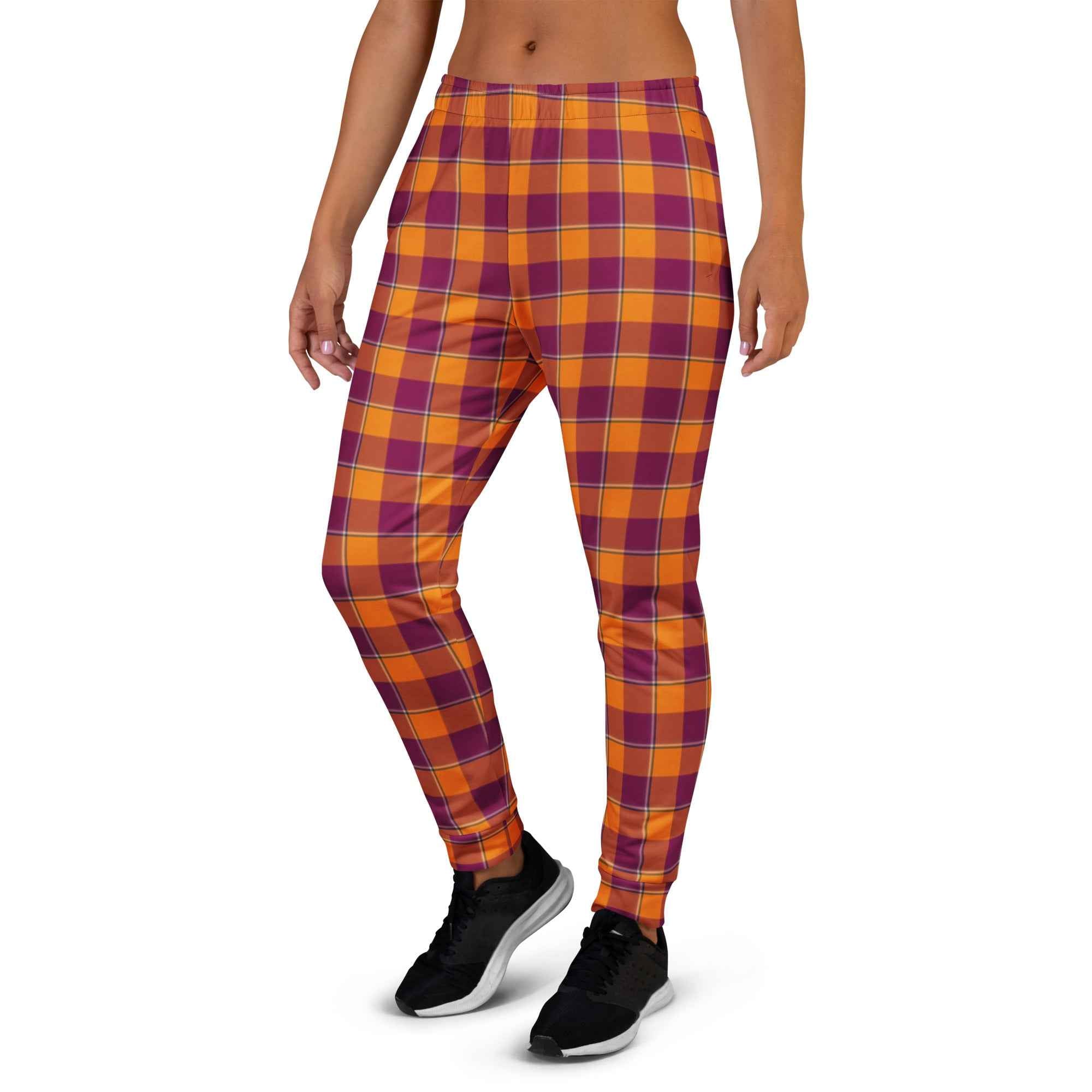 Tahiti Gold and Rose Bud Cherry Plaid Women's Joggers - Scottish Squares