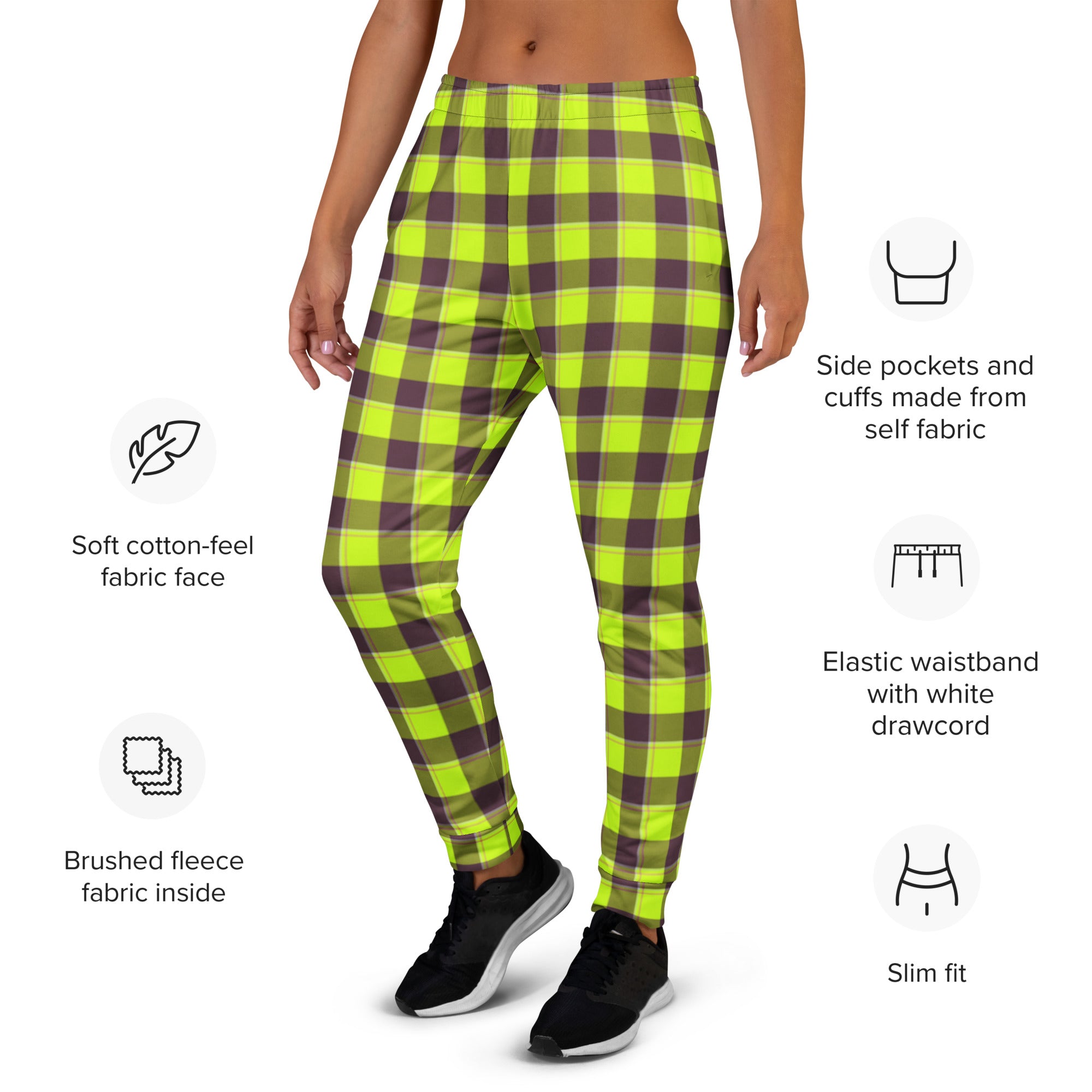 Electric Lime and Livid Brown Plaid Women's Joggers - Scottish Squares