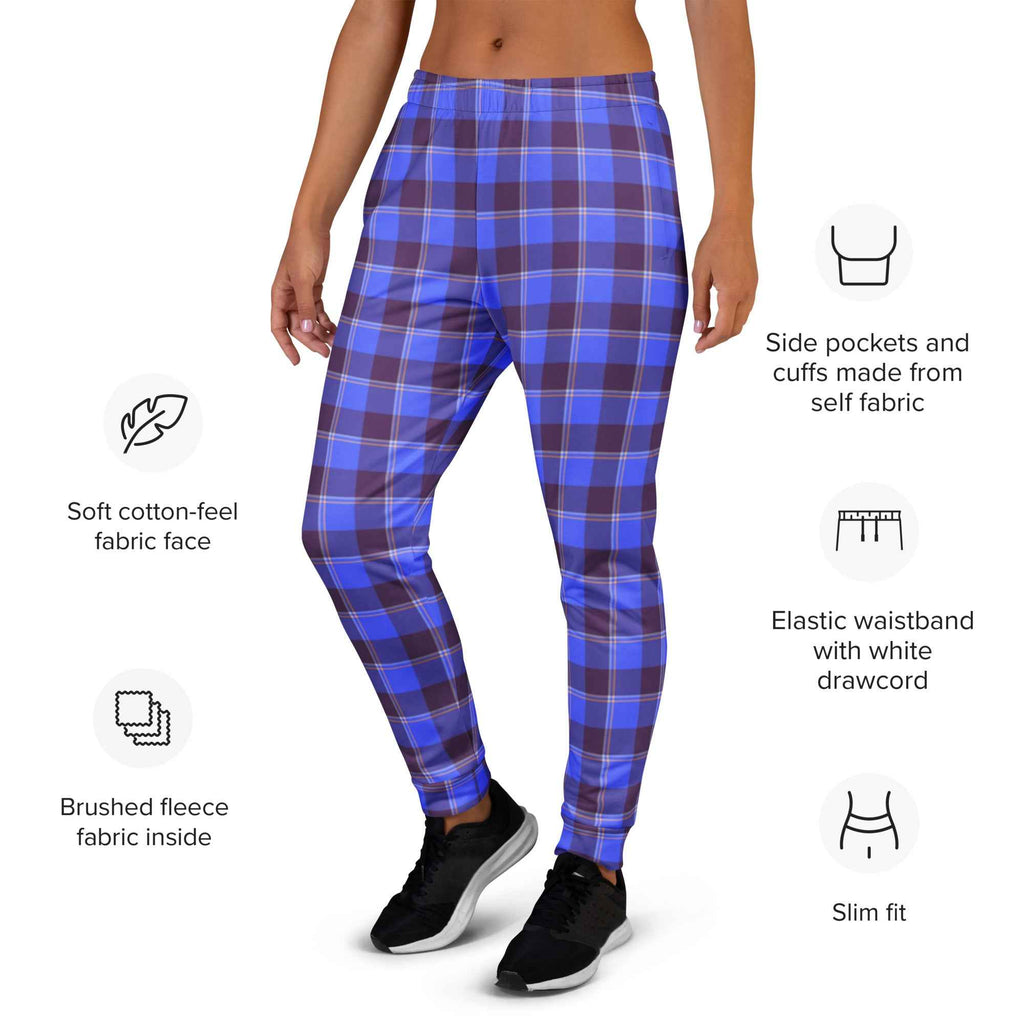 Cornflower Blue and Livid Brown Plaid Women's Joggers - Scottish Squares
